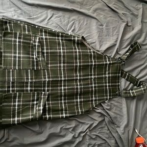 Plaid green overall dress